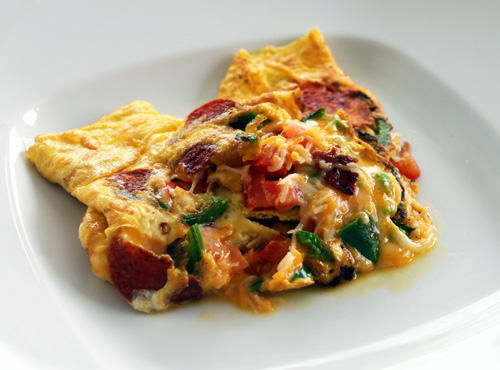 Pepperoni Pizza Omelet with Jalapeno Peppers