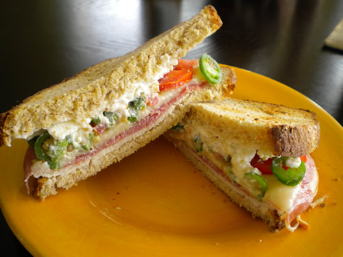 Chicken and Salami Sandwich with Sliced Jalapeno Peppers Recipe
