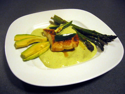 Jalapeno Pepper and Avocado Sauce over Chilean Sea Bass