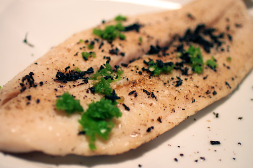 Basa Fillets with Truffles, Jalapeno Peppers and Garlic Oil Recipe