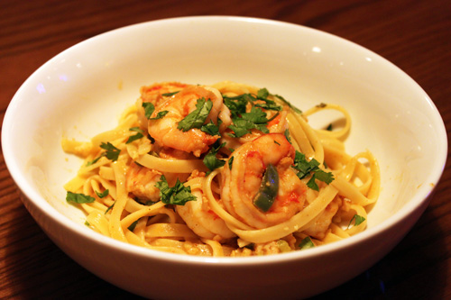 Spicy Shrimp and Fettuccini with Basil-Infused Lemon Sauce