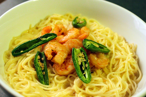 Spicy Shrimp Alfredo with Roasted Jalapeno Peppers